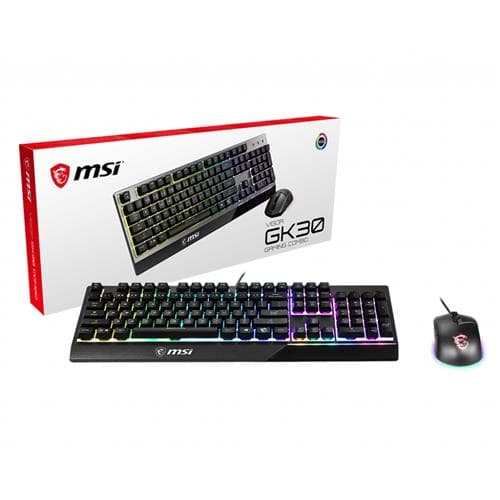 MSI VIGOR GK30 COMBO RGB MEMchanical Gaming Keyboard + Clutch GM11 Gaming Mouse ' UK Layout 6-Zone RGB Lighting Keyboard Dual-Zone RGB Lighting Mouse 5000 DPI Optical Sensor RGB Mystic Light'