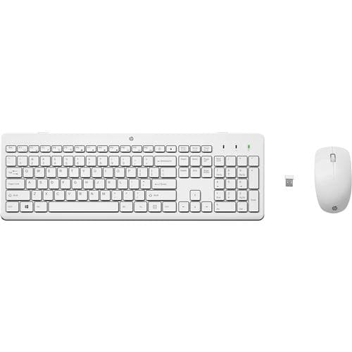HP 230 Wireless Mouse and Keyboard Combo. Keyboard form factor: Full-size Connectivity technology: Wireless Device interface: RF Wireless Keyboard key switch: Membrane. Product colour: White. Mouse included