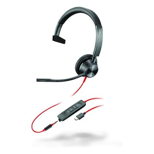 HP Poly Blackwire 3315 Monaural Microsoft Teams Certified USB-C Headset +3.5mm Plug +USB-C/A Adapter