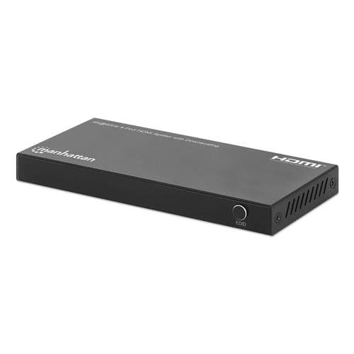 Manhattan HDMI Splitter with downscaling 4-Port 4K@60Hz Displays output from x1 HDMI source to x4 HD displays (same output to four displays) Downscale button to adjust a 4K input signal into 1080p Micro-USB to USB-A power cable included (cable 0