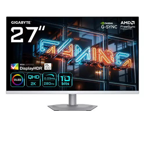 GIGABYTE MO27Q2A ICE 27 OLED 2K QHD Gaming Monitor - 2560 x 1440 280Hz 0.03ms 250 cd/m FreeSync Premium Pro DisplayHDR True Black 400 HDMI 2.1 Displayport 1.4