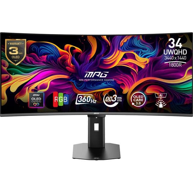 MSI MPG 341CQR QD-OLED X36 34" UltraWide Quad HD 360Hz OLED Gaming Monitor with FreeSync™ Premium Pro - Black