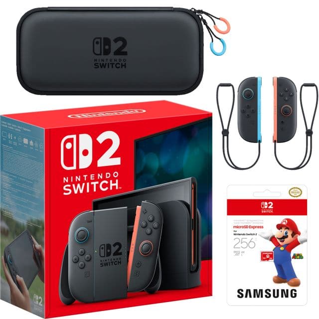 Nintendo Switch 2 256GB with Nintendo Joy-Con2 L/R, Nintendo Switch2 Carry Case, Screen Protector, Samsung microSD Express Card - Neon Red/Blue