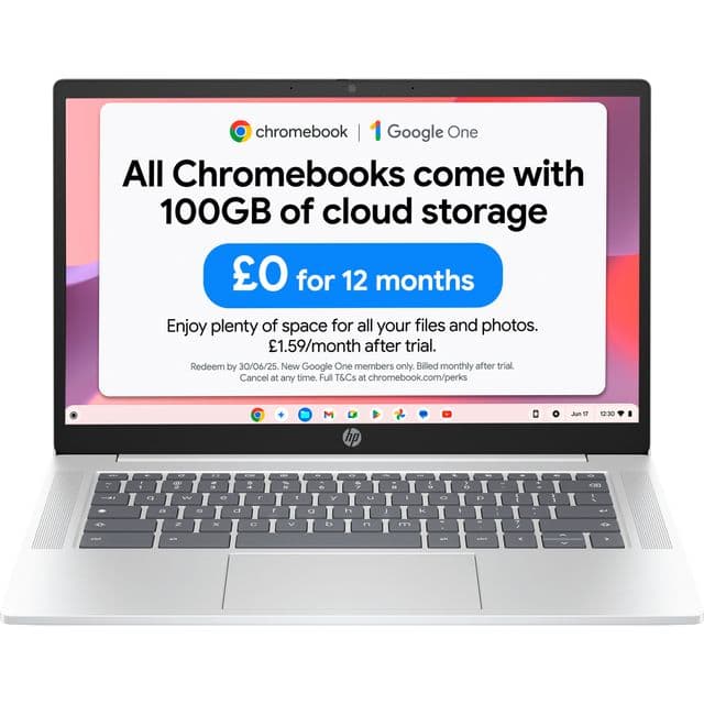 HP 14" 14a-nf0002na Intel® Processor N-series, 4GB RAM, 128GB, eUFS, HD, Chromebook - Grey, Grey